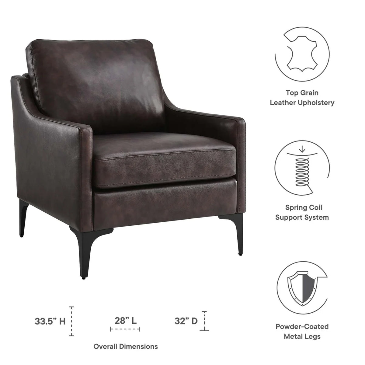Brown Leather and Metal Armchair K966