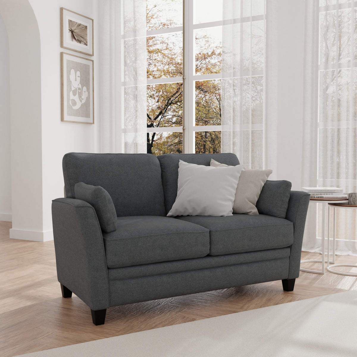 Gray Upholstered Loveseat with 2 Pillows X31939