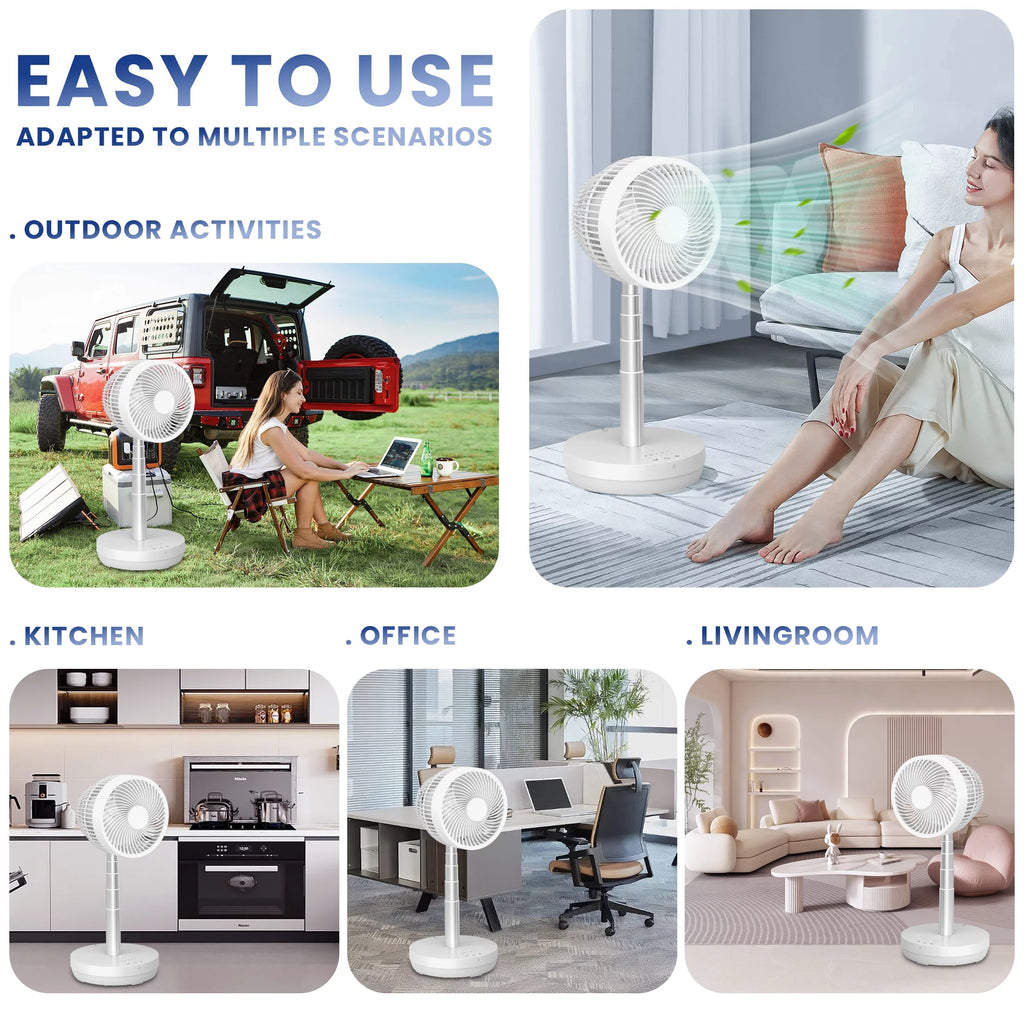 Portable Foldable Rechargeable Standing Fan with Remote Control White S356774
