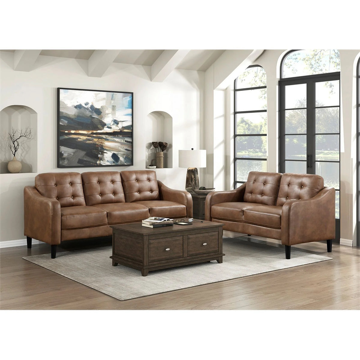 Brown Microfiber Loveseat C9986