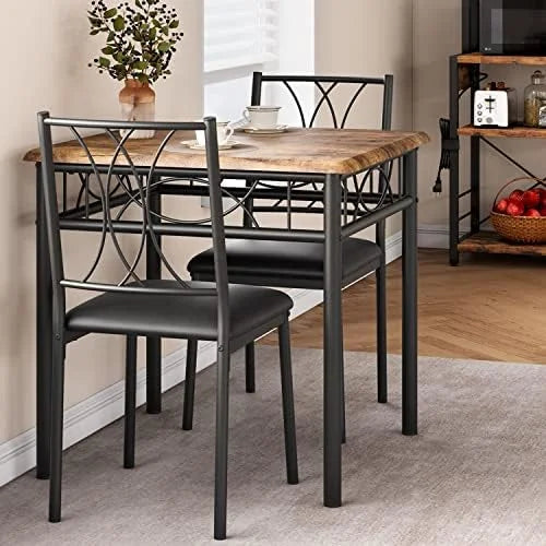 Kitchen Table Set with 2 Upholstered Benches Metal and Wood Rectangular Table Set I452680