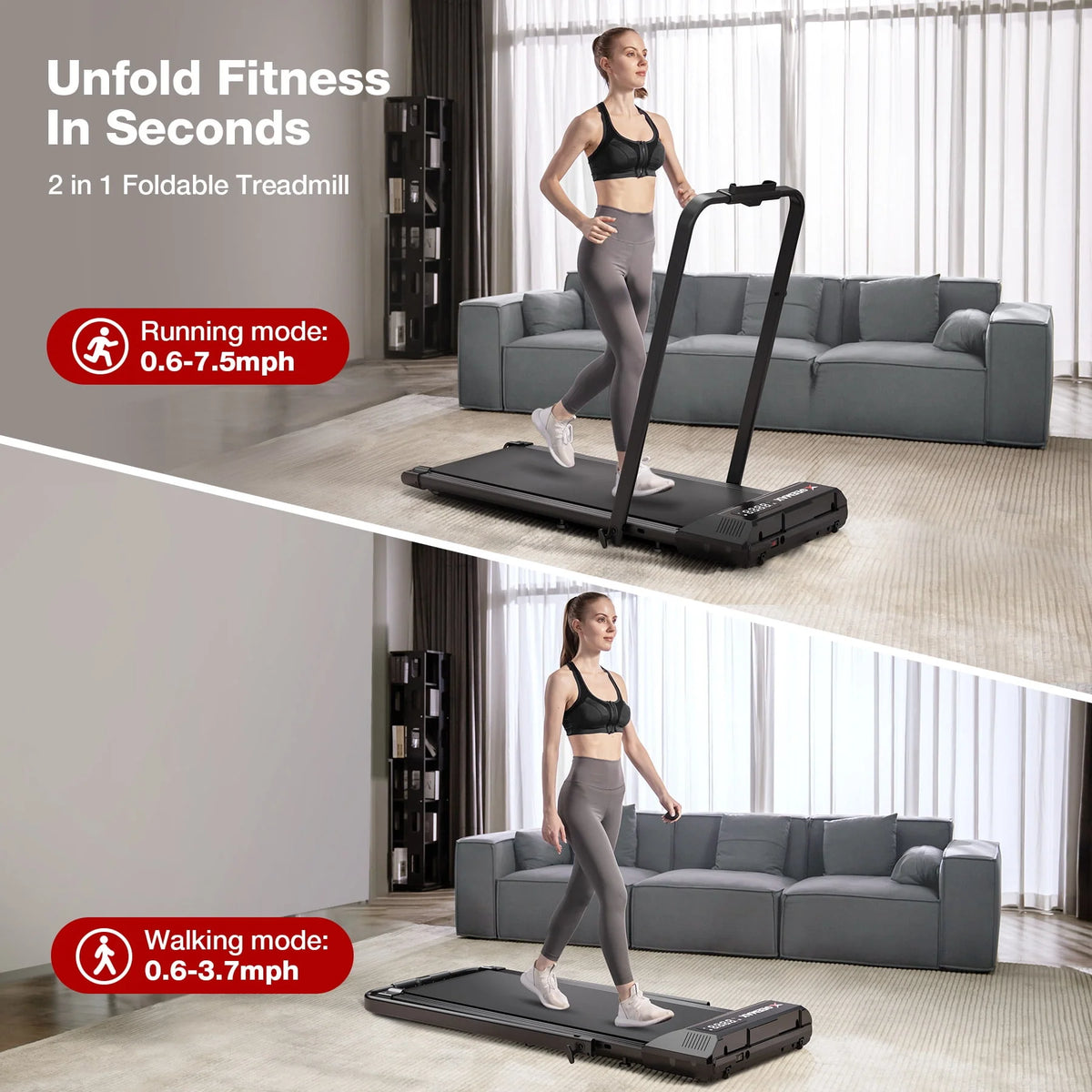 2 in 1 Folding Treadmill, 3.0HP Under Desk Treadmill, 265lbs Capacity S96907