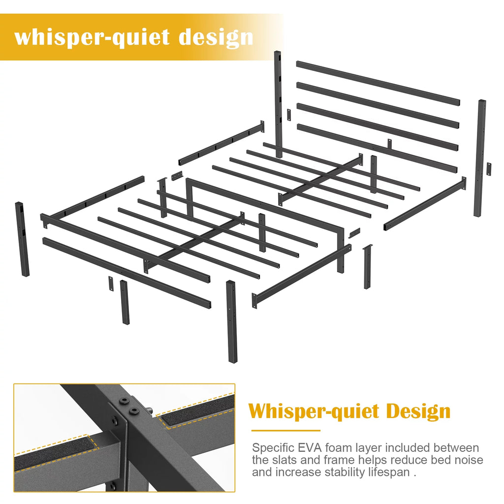 Queen Size Metal Platform Bed Frame with Headboard and Footboard L4948