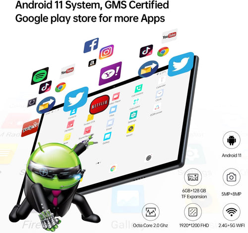10 inch Android 11 Tablet, 6GB RAM 128GB ROM, Octa Core L4416