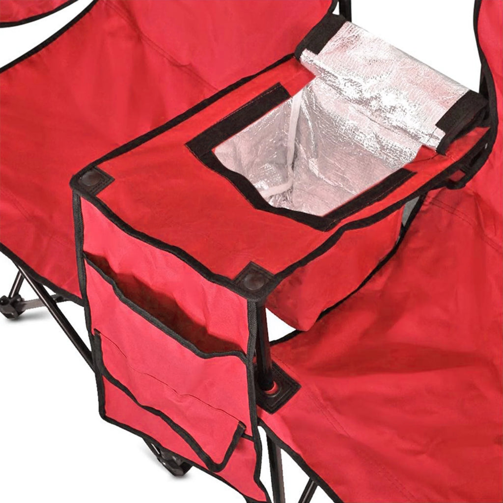 Red Double Folding Camping Chair Set with Shade Umbrella and Cooler Bag R8171