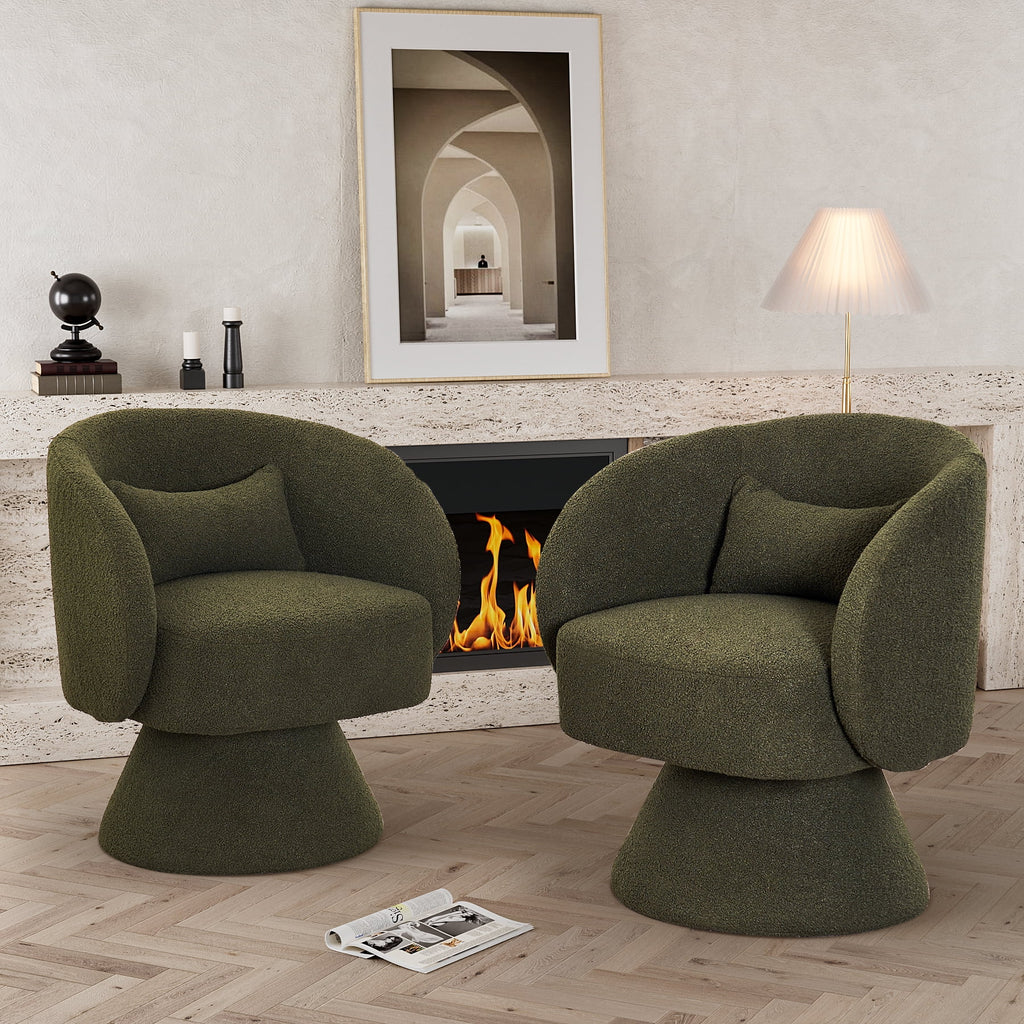 Set of 2 Teddy Fabric Swivel Barrel Chairs N325