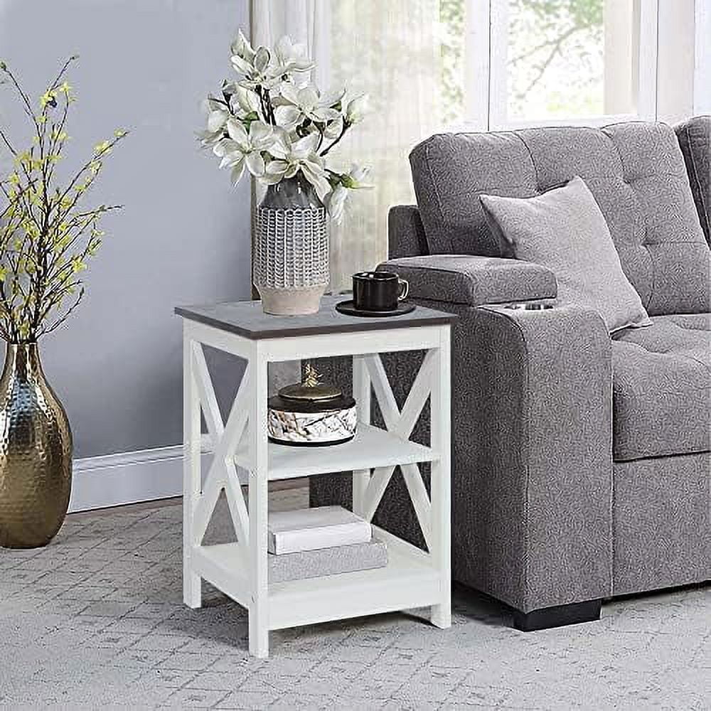 Modern Farmhouse Wood End Table with 3-Tier Vintage White Y205