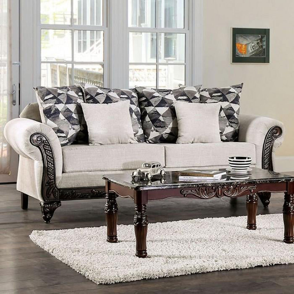 Walnut Light Gray Chenille Sofa and Loveseat Q89591