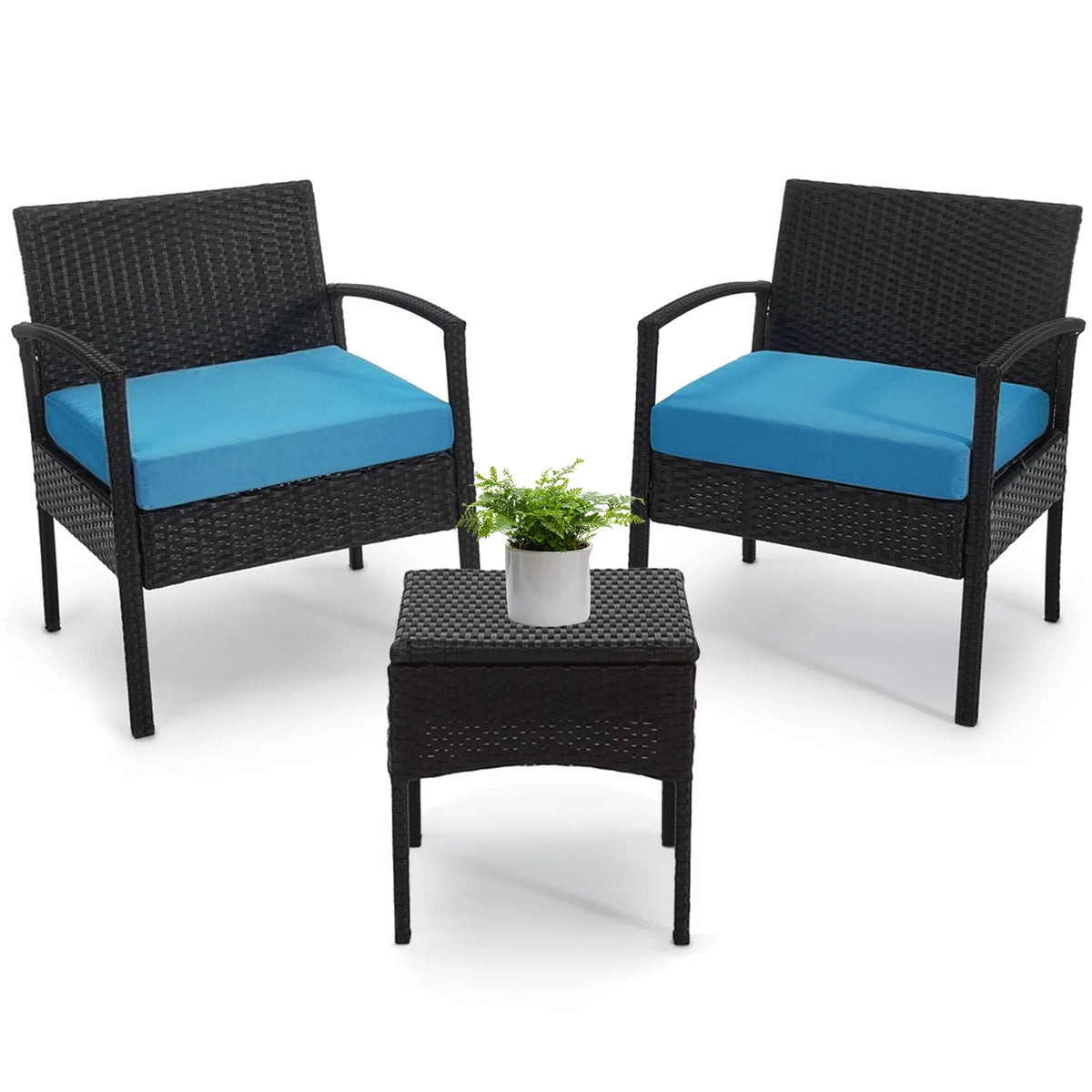 3 Piece Rattan Bistro Set with Side Table and Cushions N942099