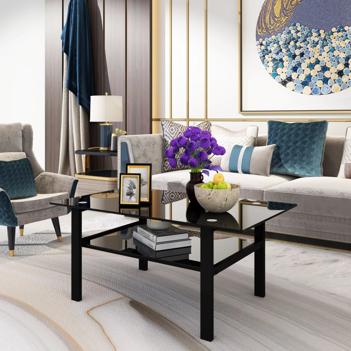 Glass Square Coffee Table Black U833
