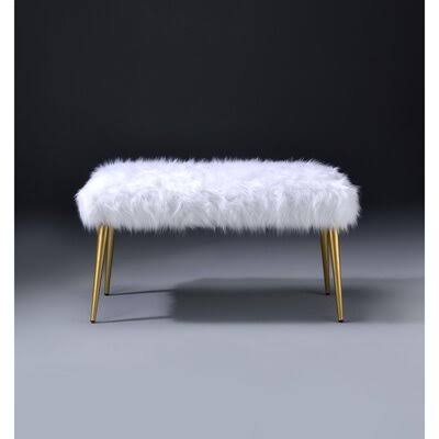 White Faux Fur Bench M53745