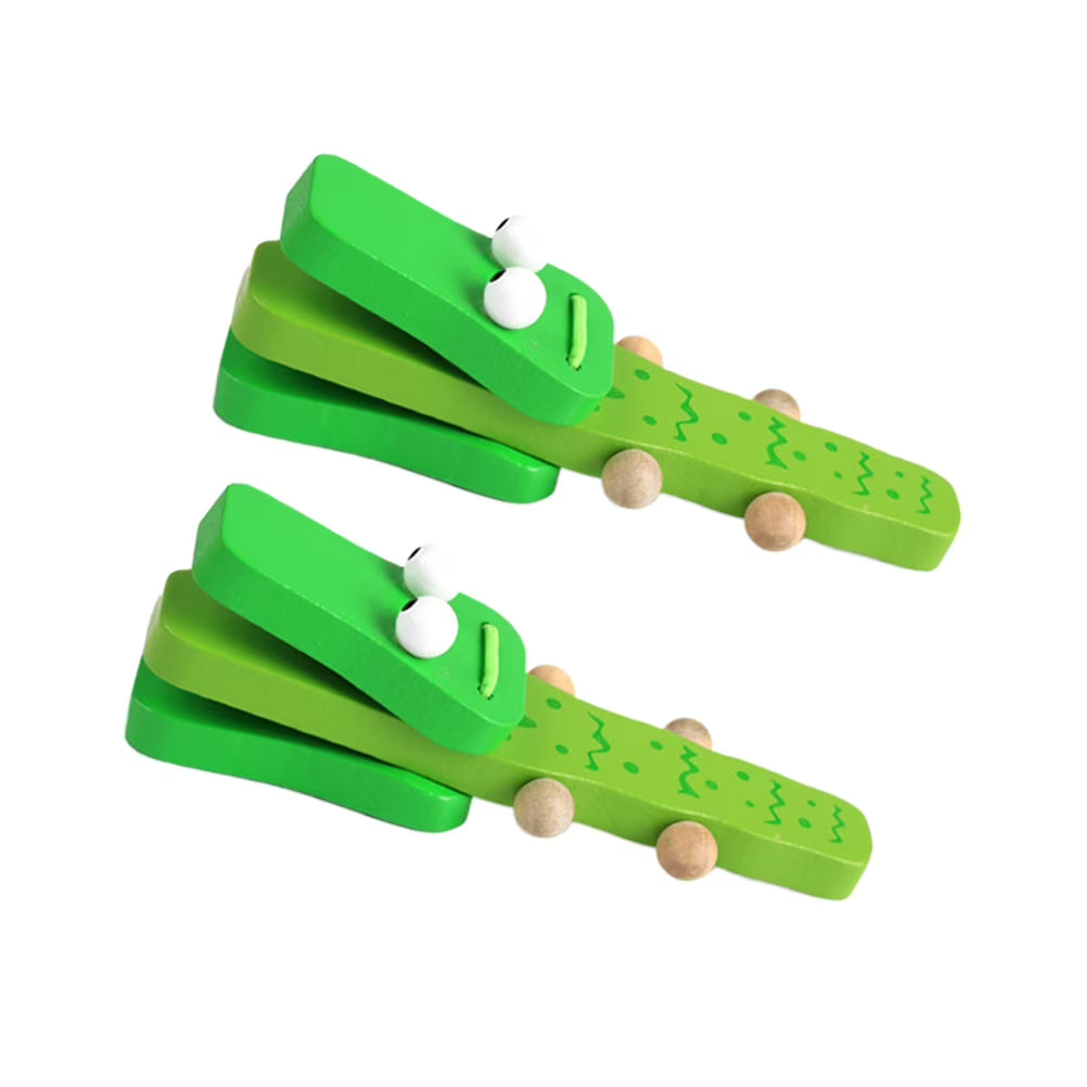 2 Pcs Kids Wooden Crocodile Castanets Clacker Toys Musical Instrument Bamboo N5794
