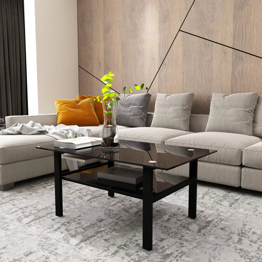 Glass Square Coffee Table Black U833
