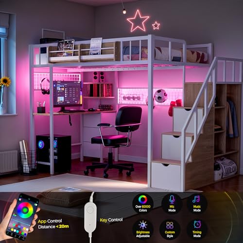 Full Size Metal Loft Bed with Desk and Stairs P732120