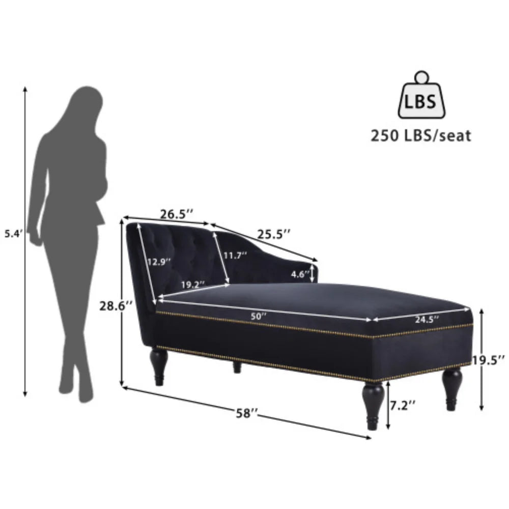 Velvet Button Tufted Chaise Lounge with Nailhead Trim L403185