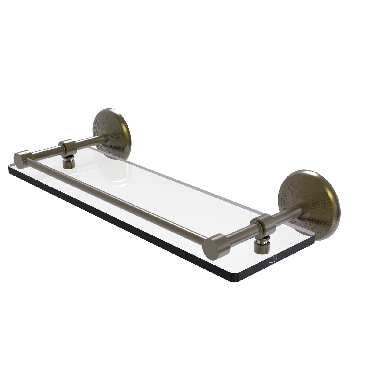 16-inch Tempered Glass Shelf with Gallery Rail - Antique Brass U55568