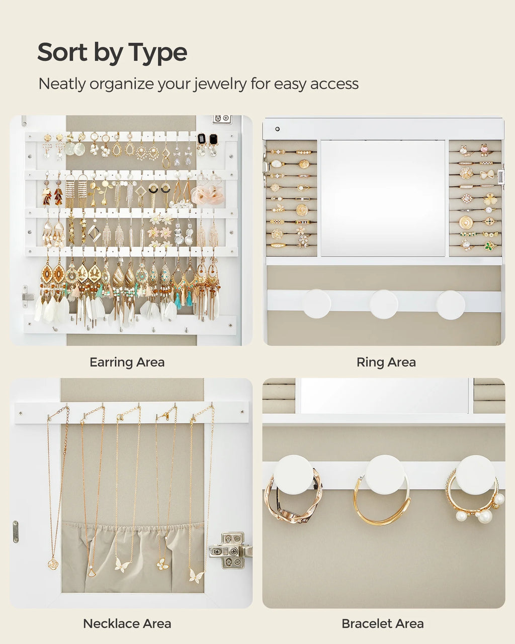 White Lockable Wall Mounted Jewelry Cabinet with Mirror I3129