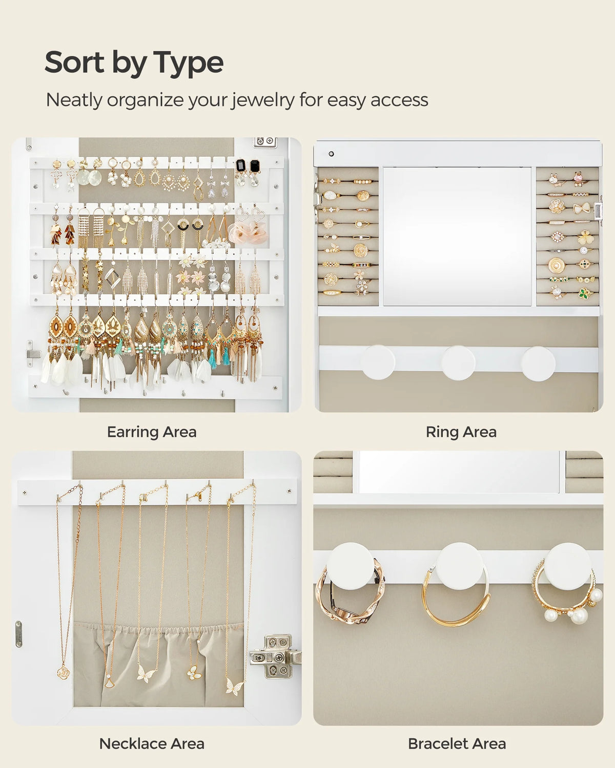 White Lockable Wall Mounted Jewelry Cabinet with Mirror I3129