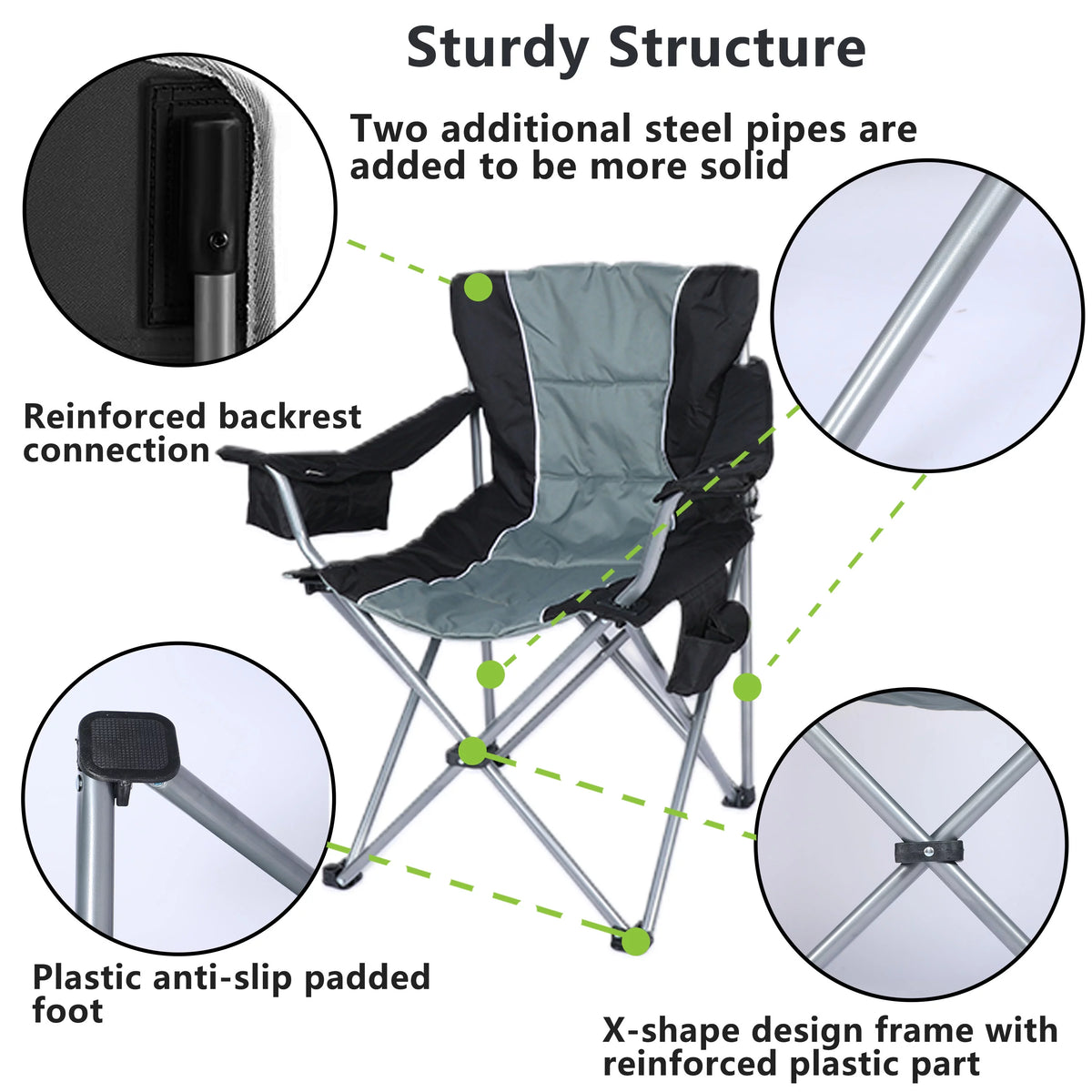 Oversized Folding Camping Chair with Cup Holder and Cooler Bag M427