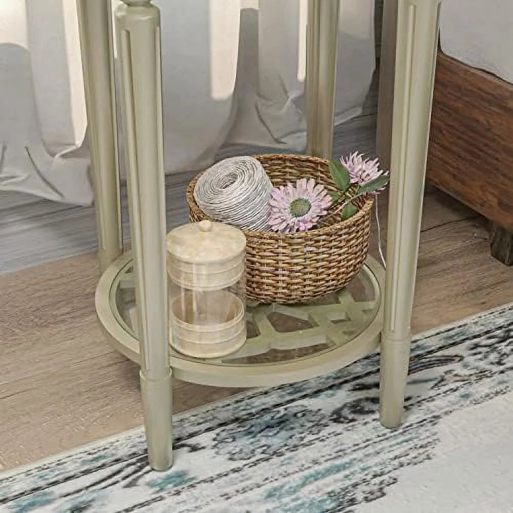 Round Wood End Table with Tempered Glass Top Q457756
