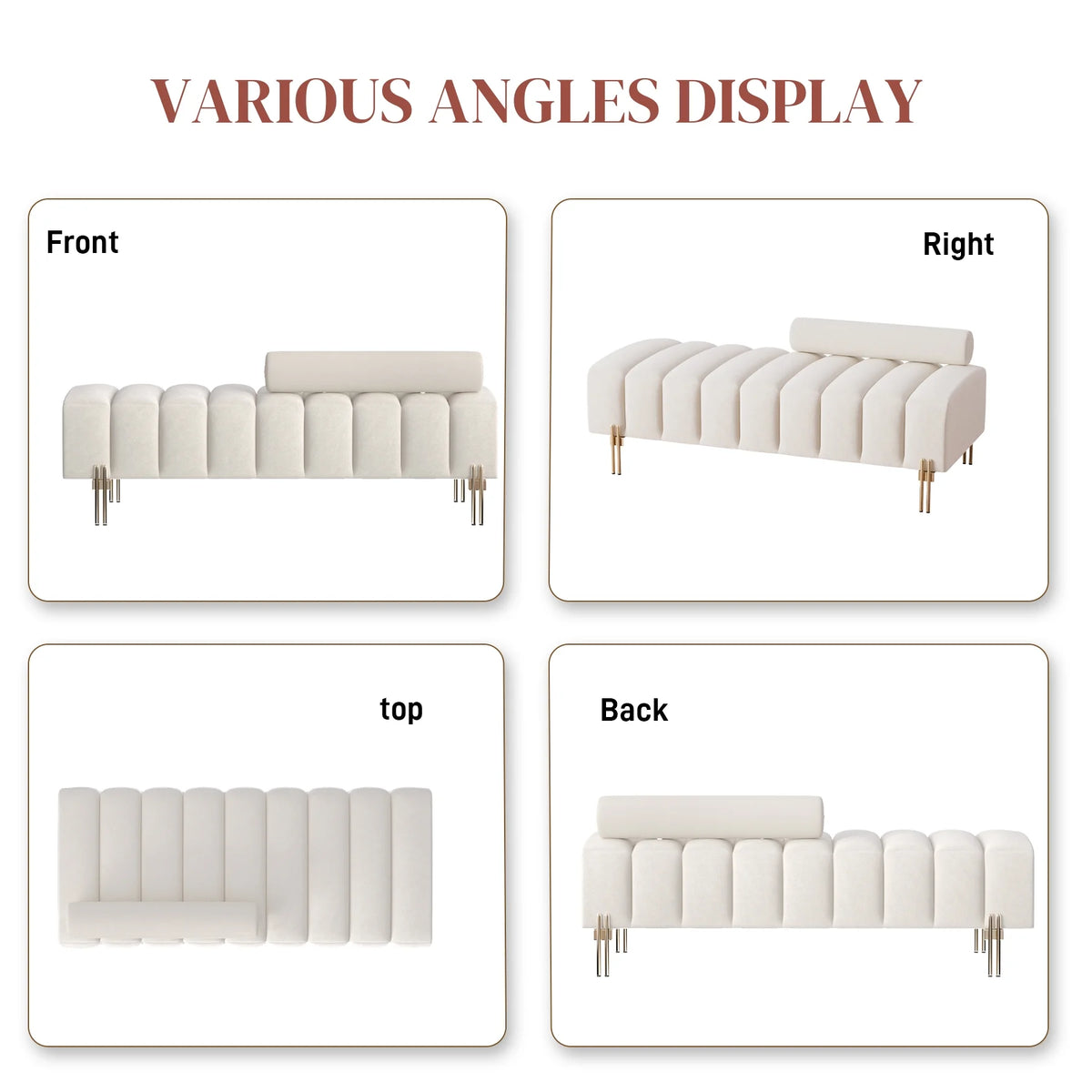 52" Velvet Upholstered Bench with Golden Metal Legs U423756
