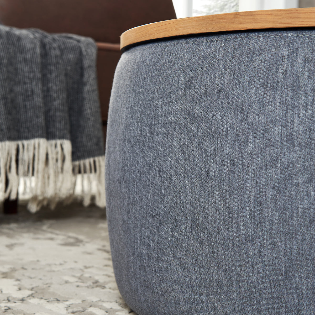Dark Gray Round Storage Ottoman L812
