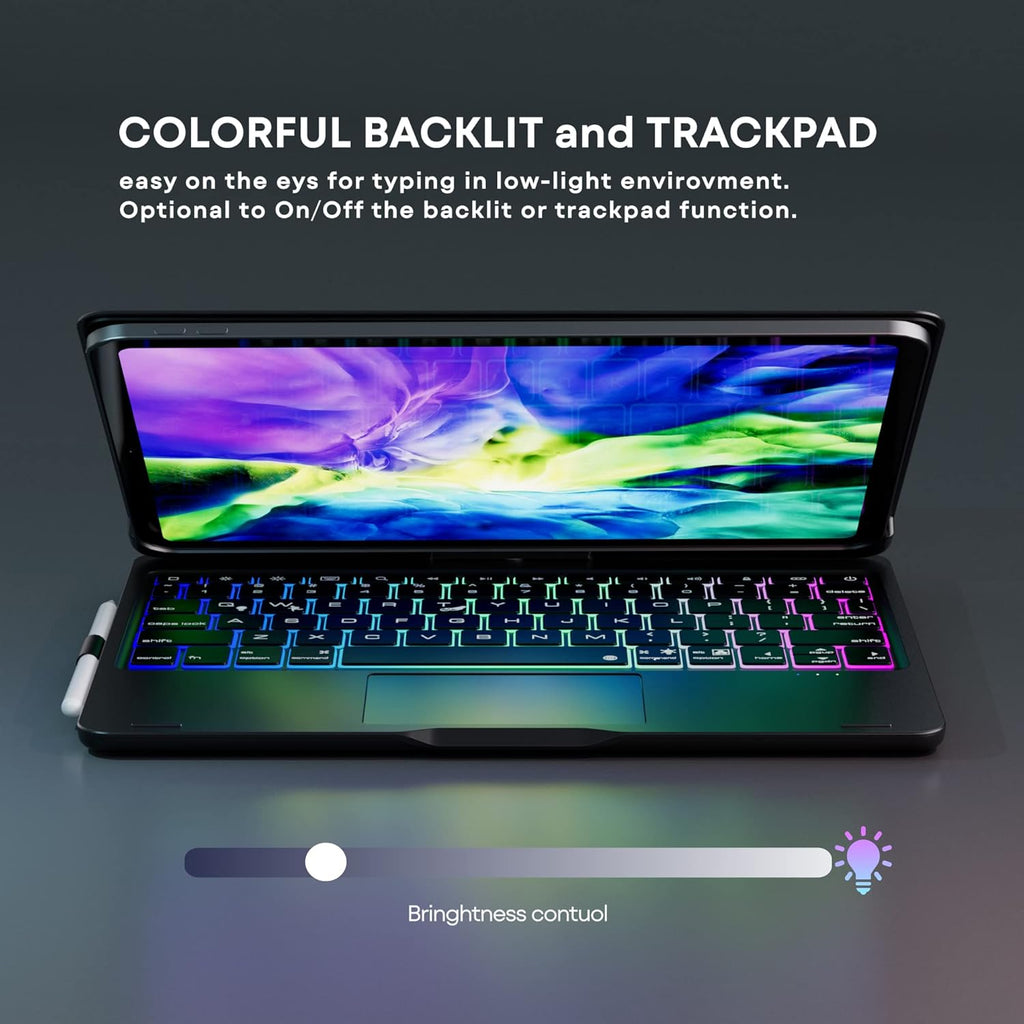 Swivel iPad Keyboard Case with Touchpad Wireless Backlit T83615
