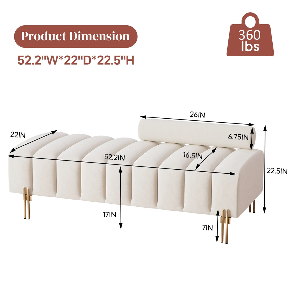 52" Velvet Upholstered Bench with Golden Metal Legs U423756
