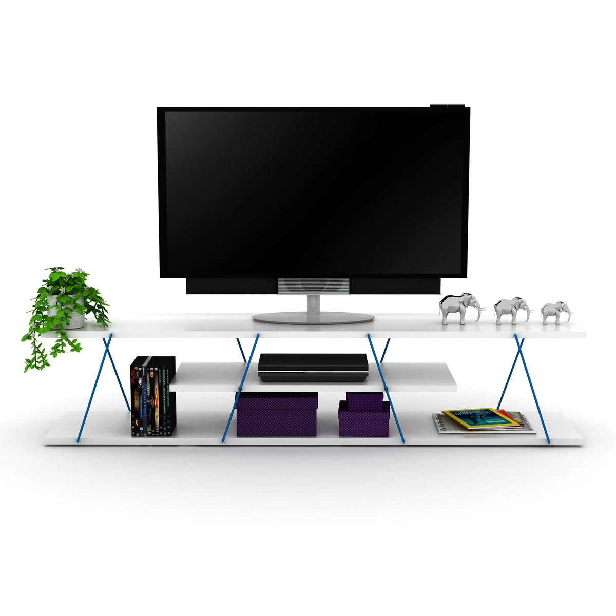 White Blue 4 Shelf 56 inch TV Stand H47955
