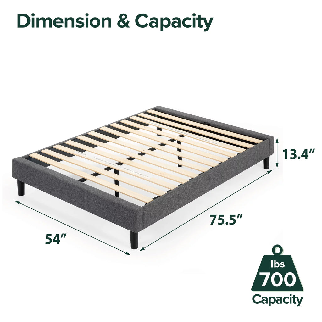13" Upholstered Platform Bed Frame, Grey, Full L1123
