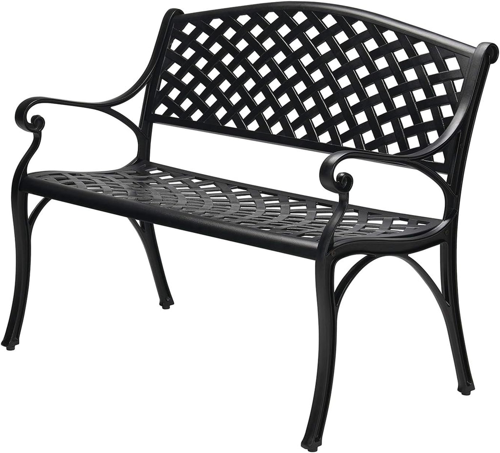 Black Cast Aluminum 2-Person Patio Bench U5758