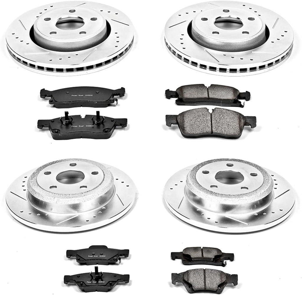 Front and Rear Carbon Fiber Brake Pads with Drilled & Slotted Brake Rotors Kit S4774