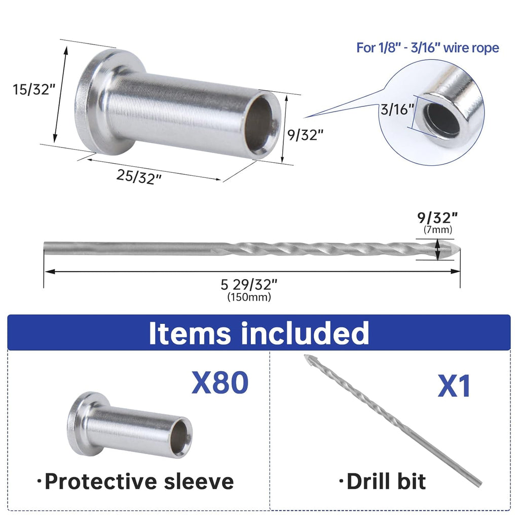80Pack Cable Railing Kit T316 Stainless Steel Sleeves Grommet D238