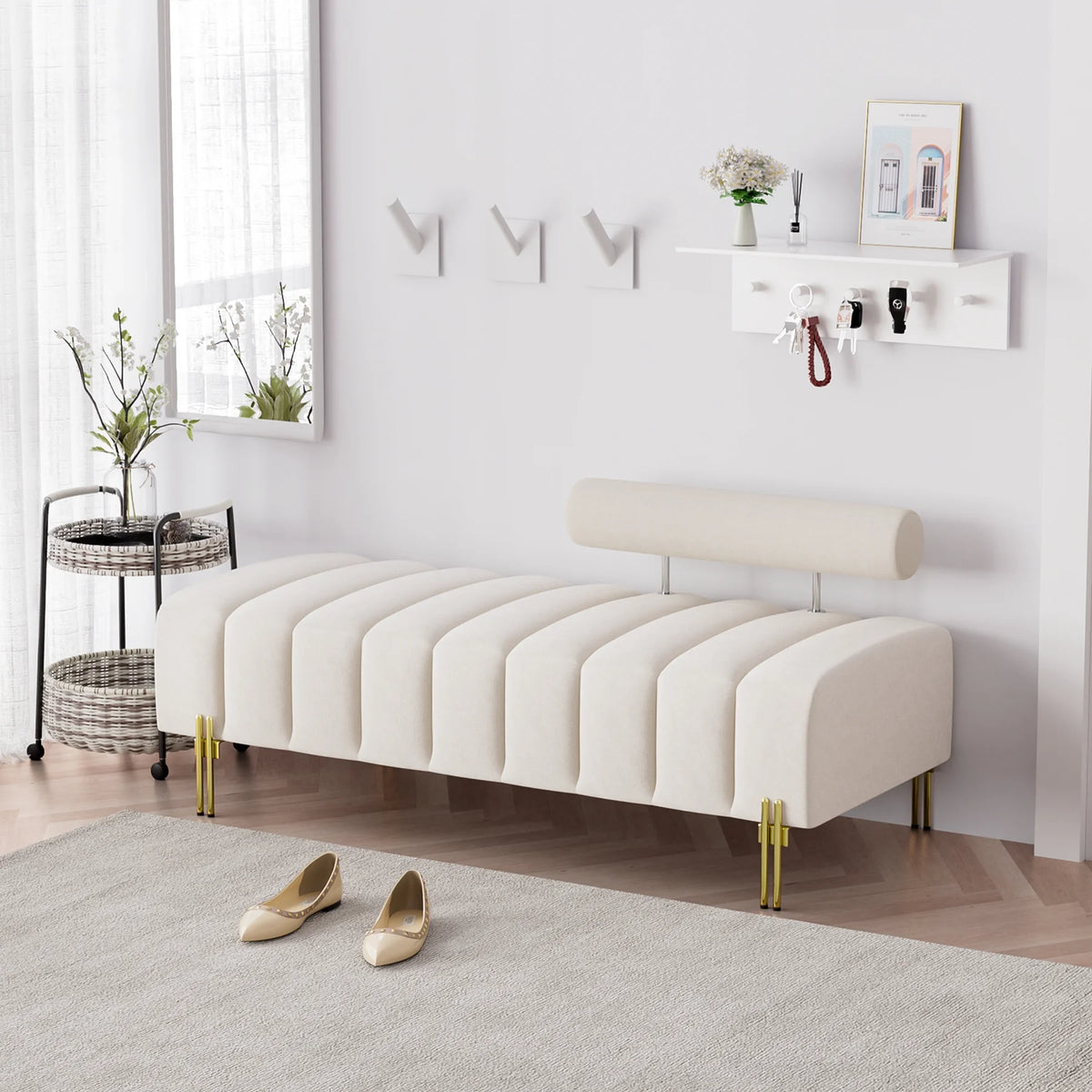 52" Velvet Upholstered Bench with Golden Metal Legs U423756