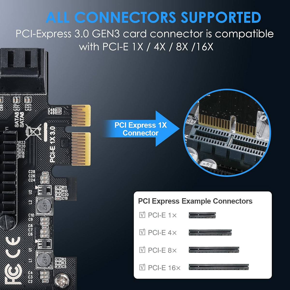 PCIe 4X SATA Card, 6 Ports with 6 SATA Cables, Low Profile Bracket, Non-Raid G31729