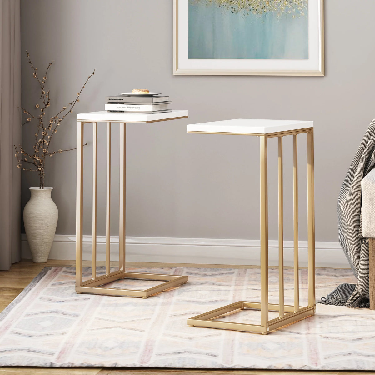 Set of 2 Champagne Gold White C Side Table N8111