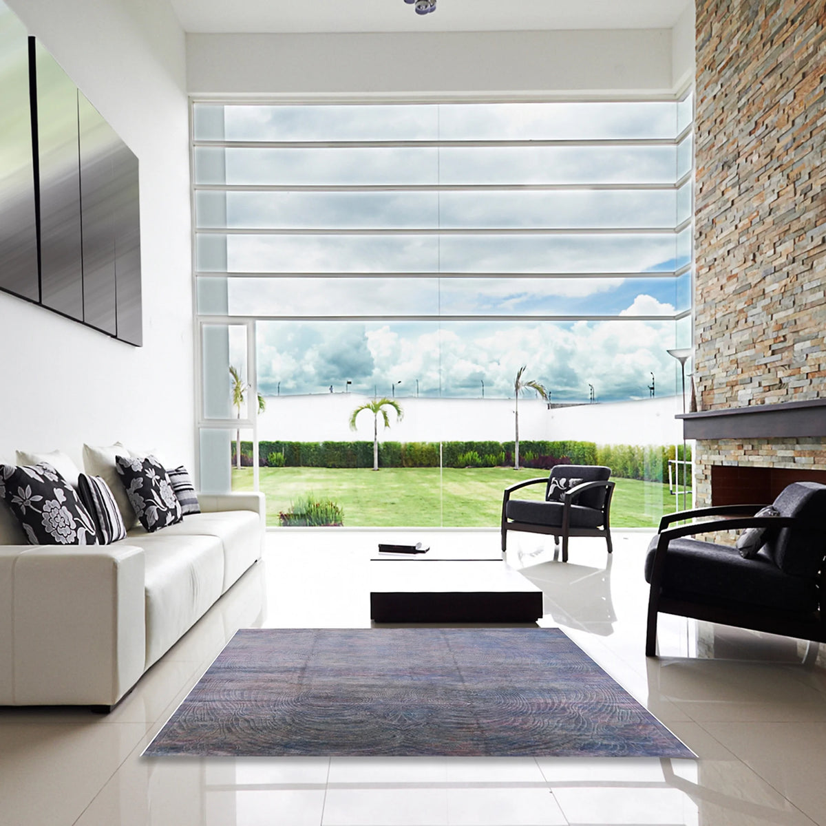 Blue Gray Rectangle Area Rug O48996