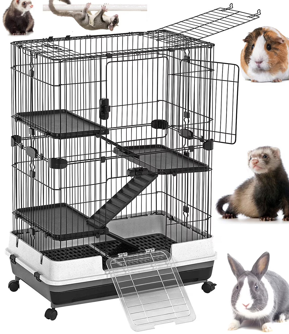 X-Large 43” 4-Story Indoor/Outdoor Rabbit Guinea Pig Hutch Cage with Washable Tray K8060