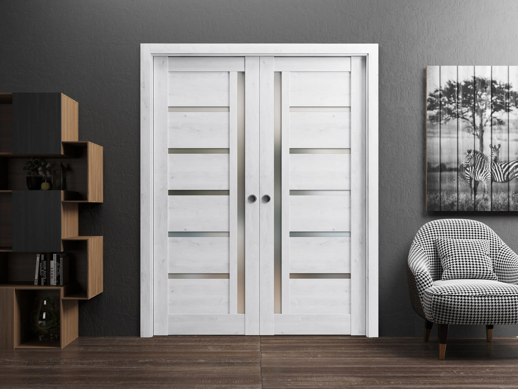 Sliding French Double Pocket Doors 48 x 84 inches Solid Wood Interior Doors I73903