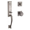 Matte Antique Nickel Single Cylinder Handleset with Round Door Knob and Square Rose U427