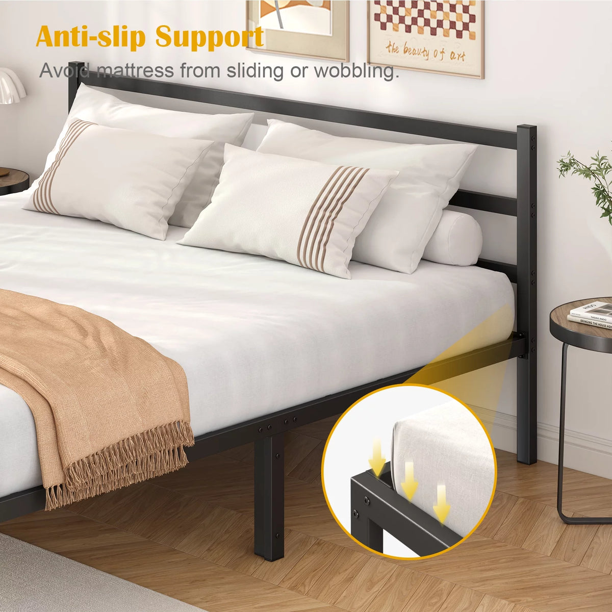 Queen Size Metal Platform Bed Frame with Headboard and Footboard L4948