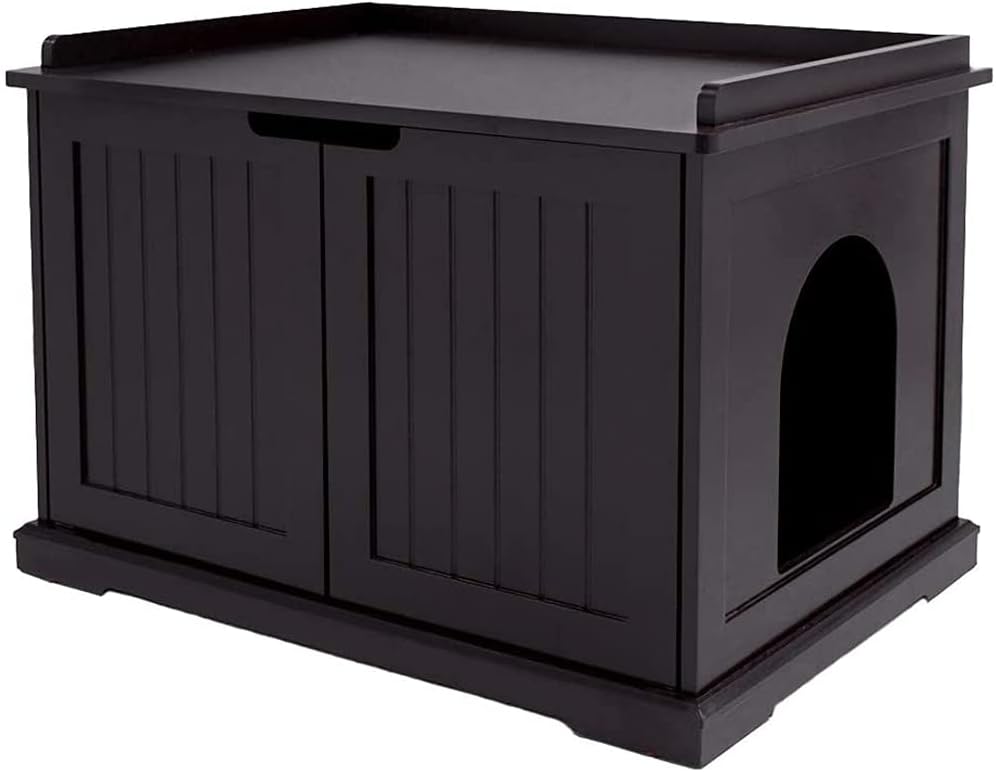 Gray Wooden Cat Litter Box Cover Storage Bench H321