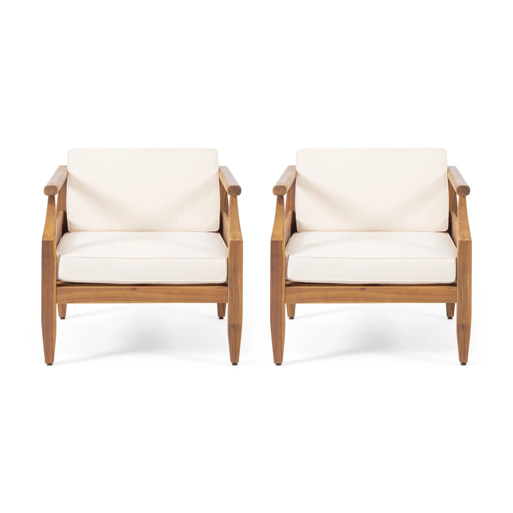 Teak Cream Acacia Wood Club Chair Set of 2 D6100