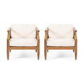 Teak Cream Acacia Wood Club Chair Set of 2 D6100