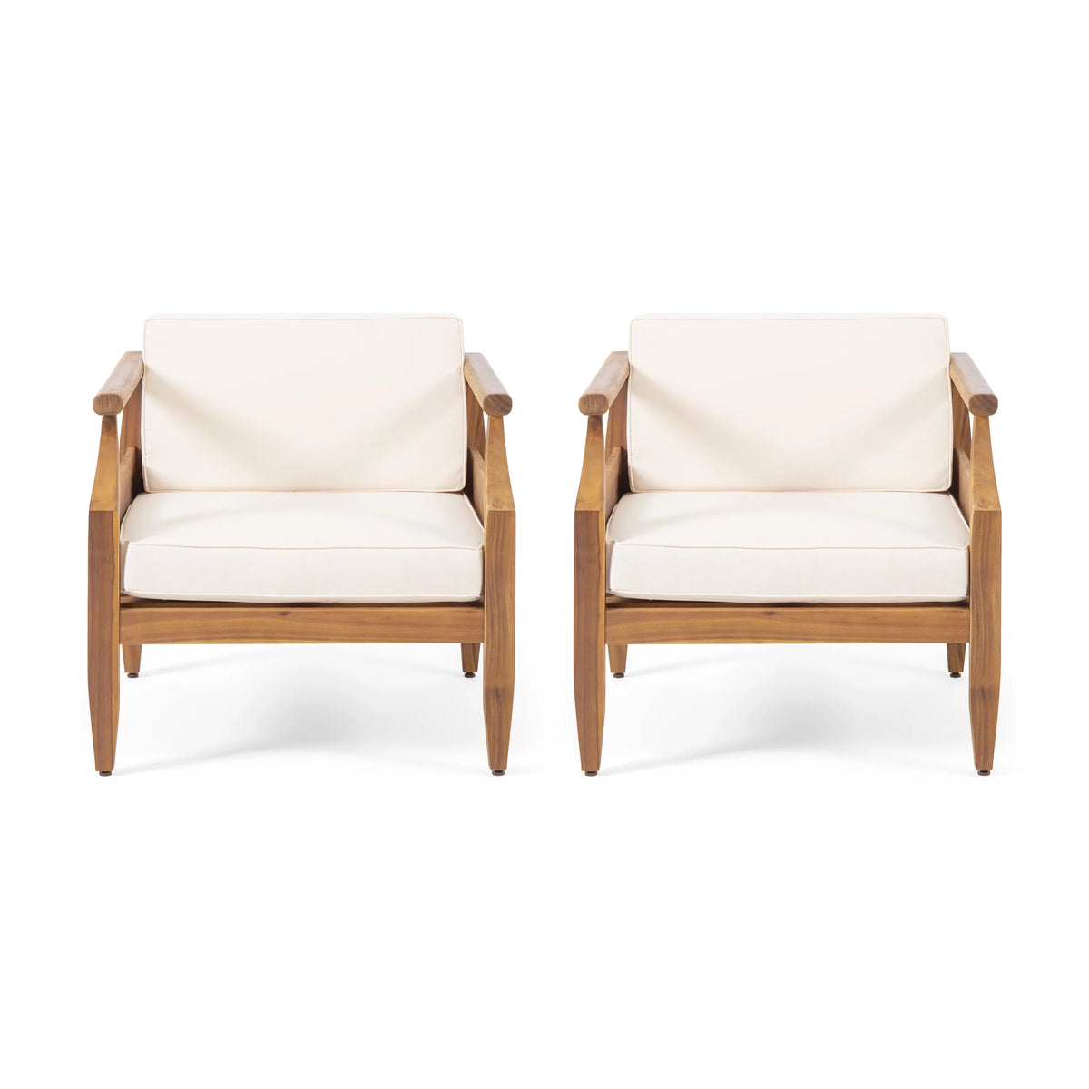 Teak Cream Acacia Wood Club Chair Set of 2 D6100