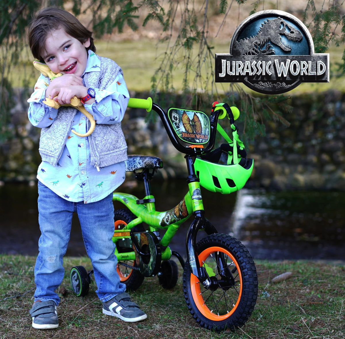 Green and Orange 12-inch Boy's Bicycle with Training Wheel A54074