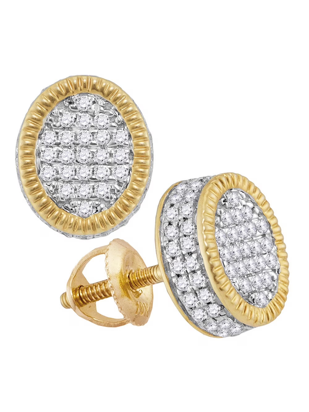 10kt Yellow Gold Mens Diamond Cluster Stud Earrings 1/2 Cttw G9992