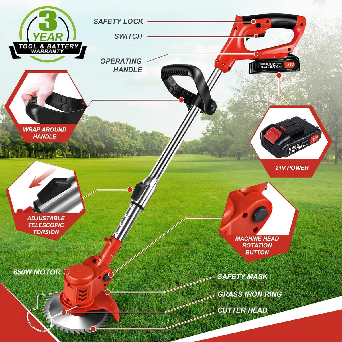 21V Cordless String Trimmer with 2 Batteries W21121