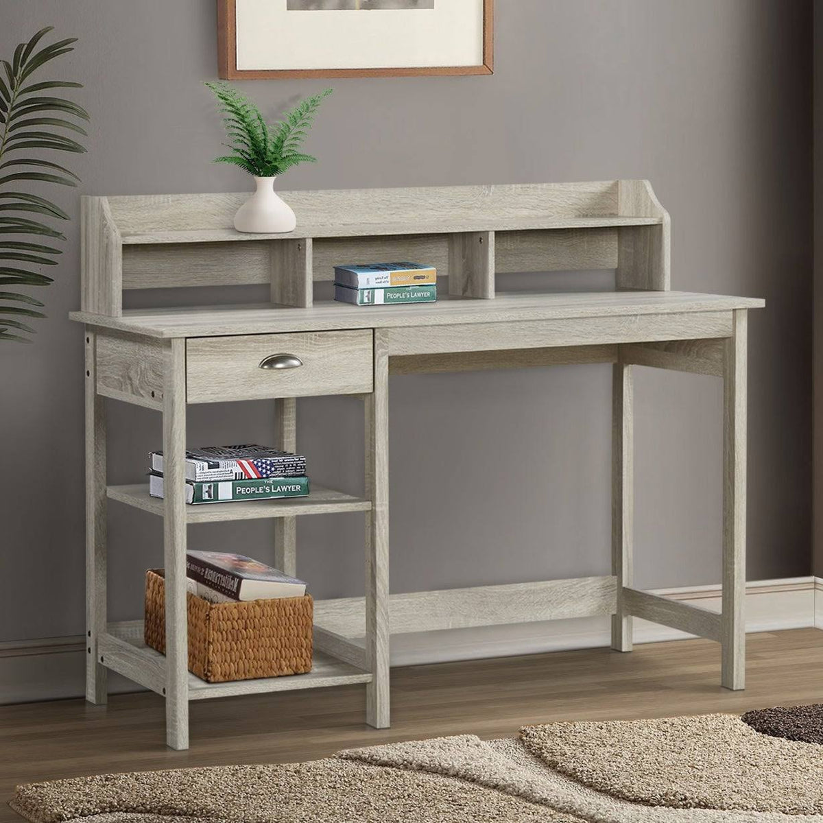 Gray Oak Writing Desk with Hutch O35275