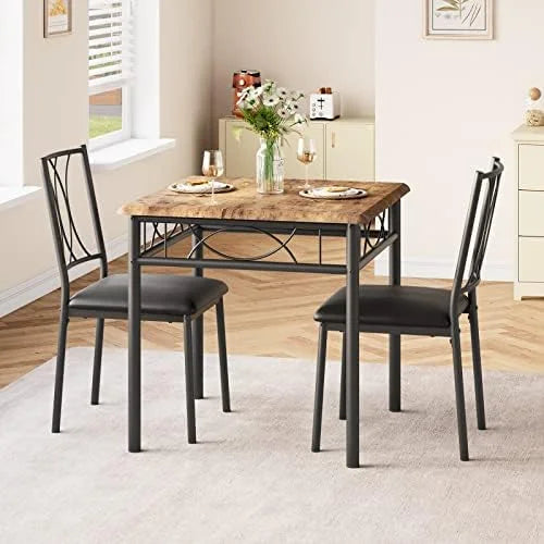 Kitchen Table Set with 2 Upholstered Benches Metal and Wood Rectangular Table Set I452680
